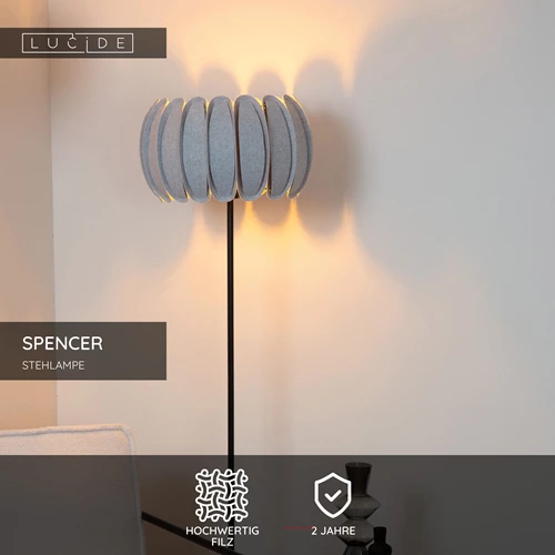 Lucide SPENCER - Stehlampe - Ø 40 cm - 1xE27 - Grau - USP